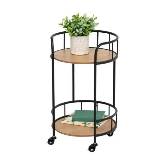 Honey Can Do Black & Natural 2-Tier Round Side Table with Wheels {1}