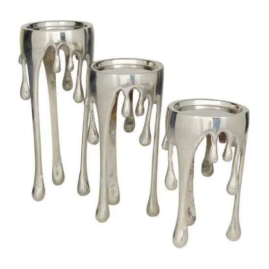 Silver Aluminum Contemporary Candle Holder, Set of 3" 12", 10", 8" {3}