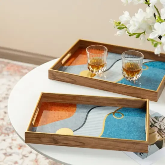 Glitzhome&reg; Rectangle Abstract Patterned Decorative Trays Set {8}