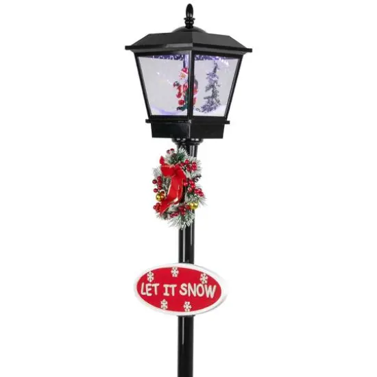 6ft. Black LED Musical Snowing Santa Christmas Street Lamp {8}