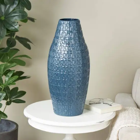 20" Dark Blue Metal Dimensional Textured Vase {3}