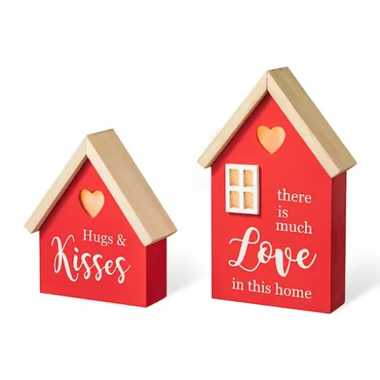 Glitzhome&reg; Lighted Valentine's Wooden House Table D&eacute;cor Set {1}