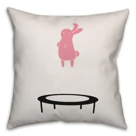 Bunny on Trampoline Reversible Throw Pillow {1}