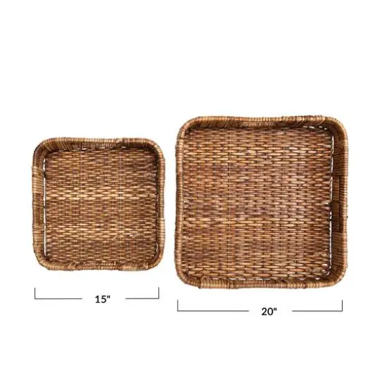 Hello Honey&reg; Hand-Woven Rattan Trays with Handles Set {1}