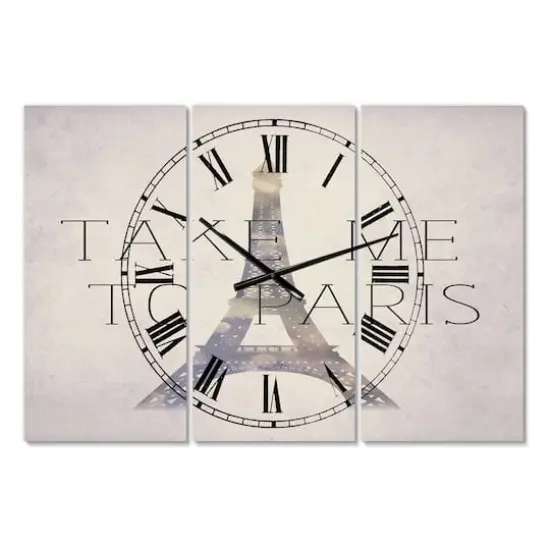Designart Take Me To Paris Large Traditional 3 Panel Wall Clock {1}