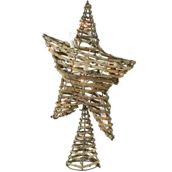 11.5" Lighted Rattan Star Christmas Tree Topper, Clear Lights {4}