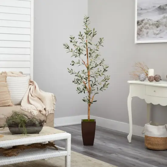 5.5ft. Olive Artificial Tree in Bronze Metal Planter {5}