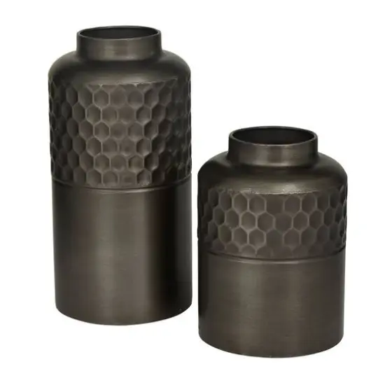 Dark Gray Metal Modern Vase Set {3}