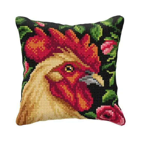 Orchidea Needlepoint Kit Cushion - Printed Canvas Rooster {1}