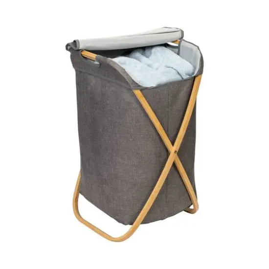 Honey Can Do Gray Bamboo & Canvas Laundry Hamper {4}