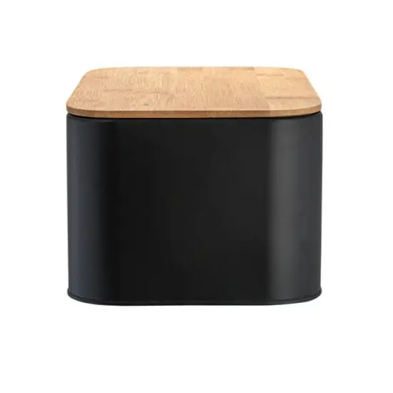 Hello Honey&reg; 11.75" Black Metal Bread Bin with Bamboo Lid {7}