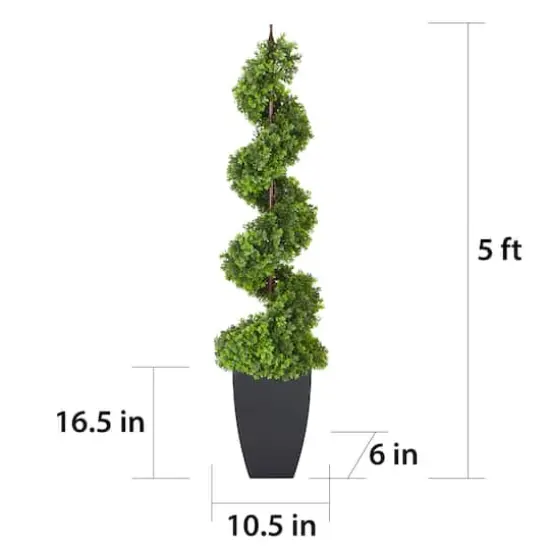 5ft. Topiary Spiral Boxwood Artificial Tree in Decorative Urn {7}