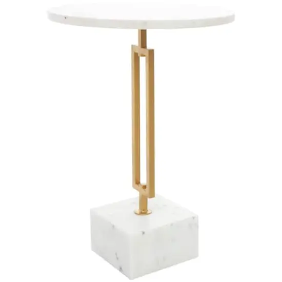 White Marble Geometric Accent Table with Gold Metal Rectangular Stand {1}