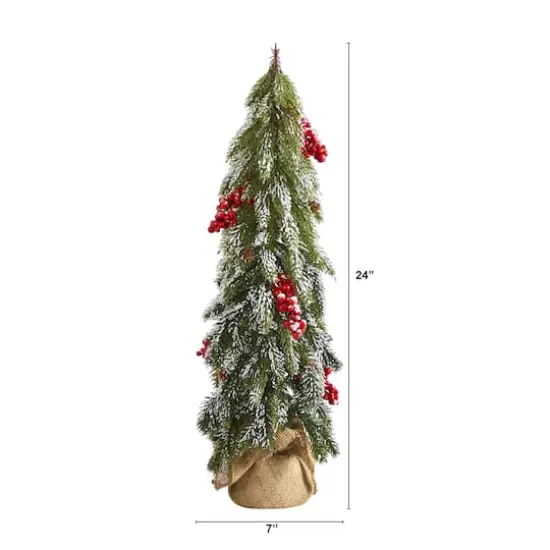 2ft. Unlit Flocked Christmas Artificial Tree with Berries & Pinecones {3}