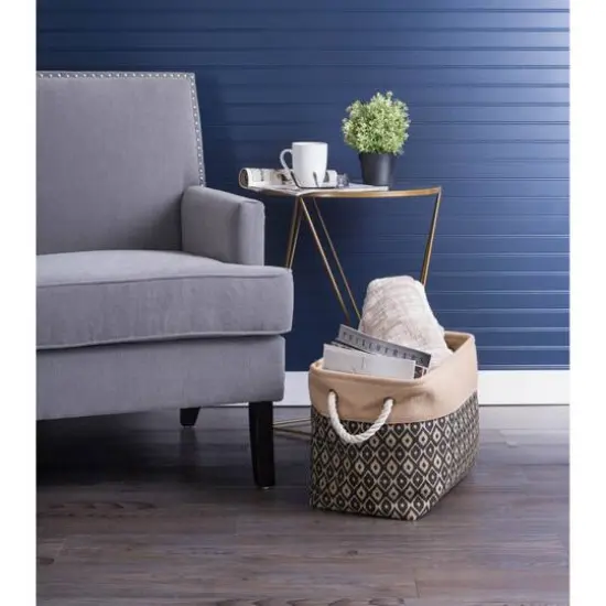 DII&reg; Medium Ikat Rectangle Burlap Bin Black {4}