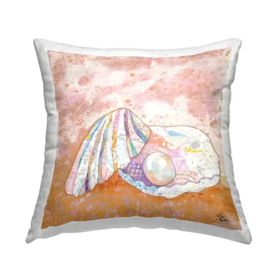 Stupell Industries Collaged Clamshell Pearl Nautical Beach Shore Throw Pillow, 18" x 18" {1}