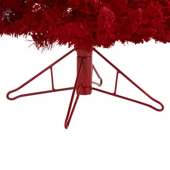 4ft. Pre-Lit Red Flocked Fraser Fir Artificial Christmas Tree with Red Lights {5}