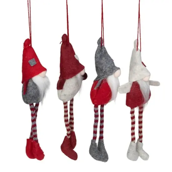 4ct. 8" Red & Gray Plush Gnome Ornaments {7}
