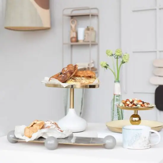 Hello Honey&reg; 17.5" Gray Elegance Enamel Metal Tray with Ball Feet {6}