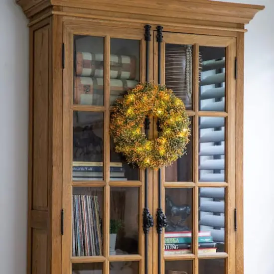 18in. Pre-Lit Autumn Boxwood Artificial Fall Wreath with 25 Warm White LED Lights {9}