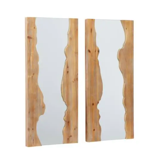 32" Brown Wood Contemporary Wall Mirror Set {9}