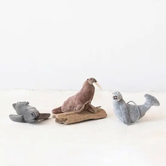 Hello Honey&reg; Handmade Cotton Velvet Seal Walrus Ornament Set {3}