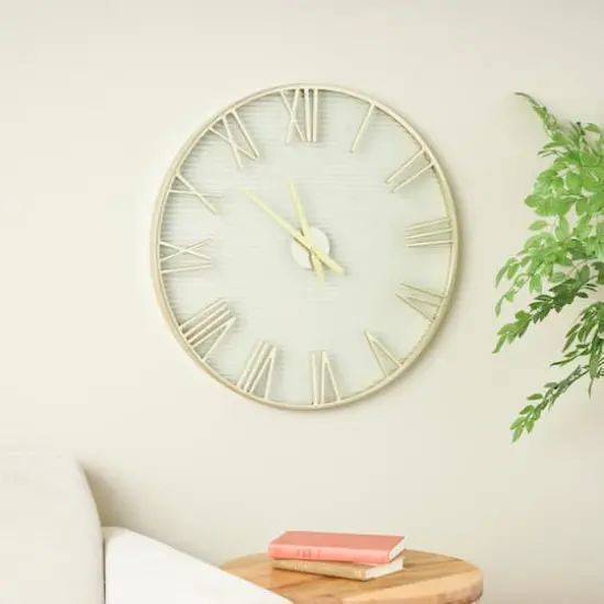28" Gold Metal Wall Clock with Clear Glass Face {3}