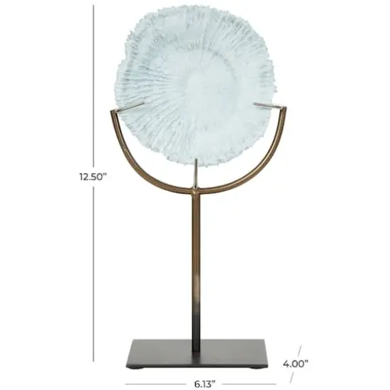12.5" Light Blue Polystone Coral Textured Sculpture with Bronze Stand {4}