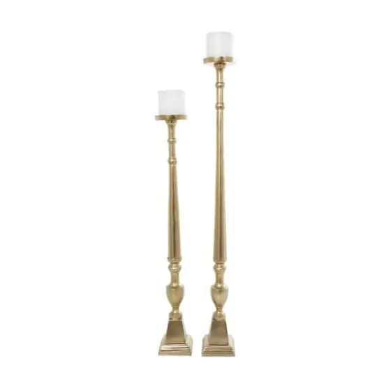 Aluminum Tall Floor Pillar Candle Holder Set Gold {4}
