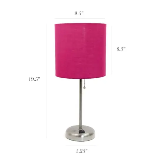 LimeLights 19.5" Brushed Steel Base Lamps with Charging Outlets, 2ct. Pink {4}