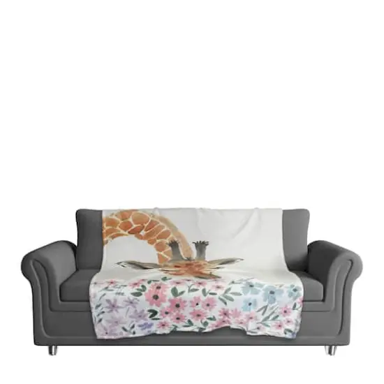 50" x 60" Giraffe Smelling Flowers Coral Fleece Blanket {3}