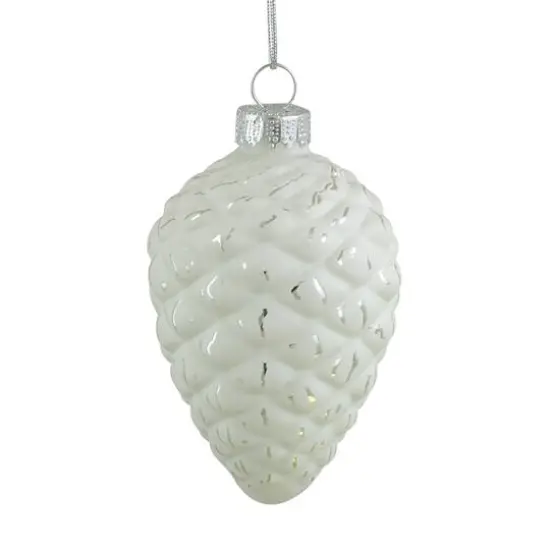 4ct. 3" Matte White & Silver Glass Pinecone Ornaments {3}