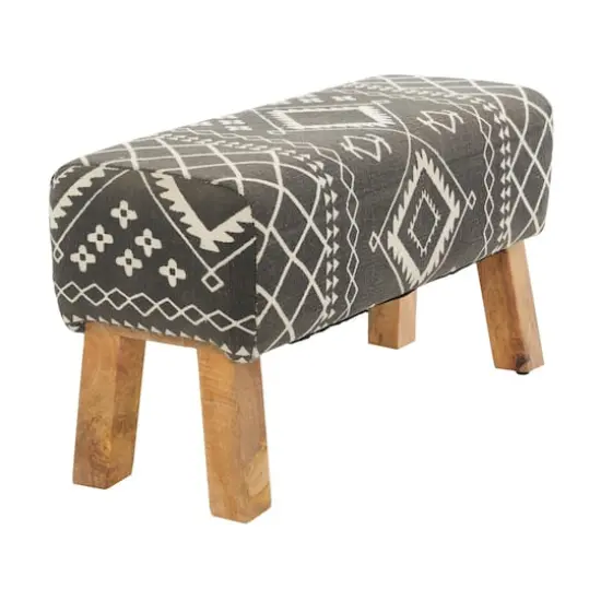 33" Black Wood Tribal Bench with Wood Legs {3}