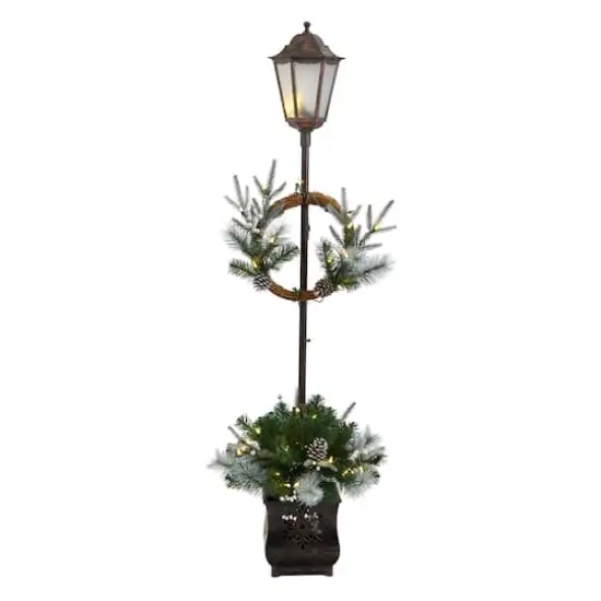 5ft. Pre-lit LED Holiday Decorated Lamp Post With Greenery In Decorative Planter {1}