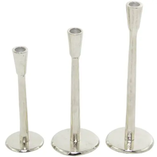 Silver Aluminum Tapered Candle Holder Set {5}