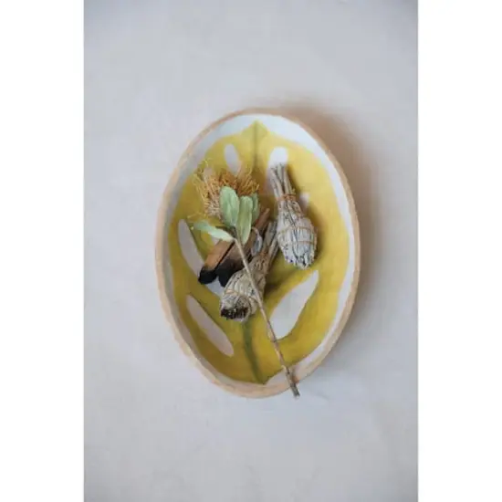 Hello Honey&reg; 12" Decorative Hand-Painted Mango Wood Leaf Bowl {3}
