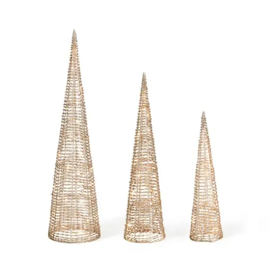 Glitzhome&reg; Lighted Christmas Champagne Gold Cone Tree Outdoor D&eacute;cor Set {1}