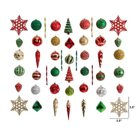 52ct. Holiday Deluxe Shatterproof Christmas Tree Ornament Box Set {3}