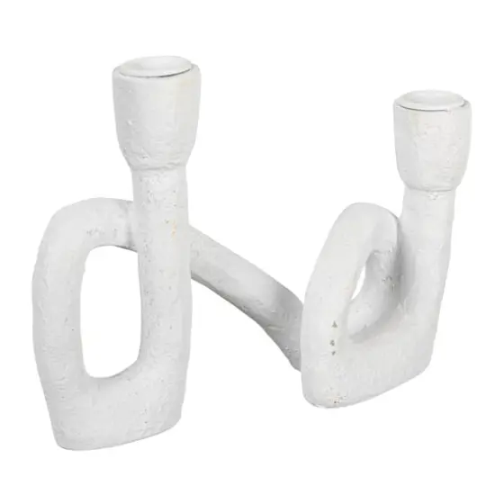 Hello Honey&reg; 8.3" White Abstract Double Taper Candle Holder {1}