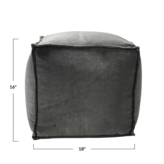 Hello Honey&reg; 18" Modern Boho Cotton Velvet Pouf Dark Gray {8}