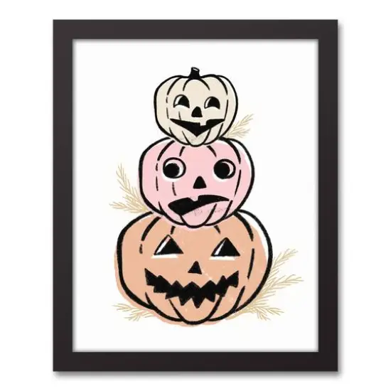 Pastel Pumpkin Stack Black Framed Canvas Wall Art {1}