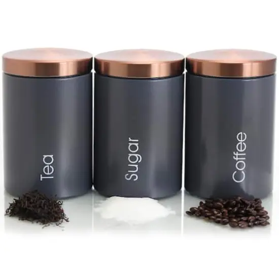 MegaChef Essential Kitchen Storage Matte Gray 3 Piece Sugar, Coffee & Tea Canister Set {7}