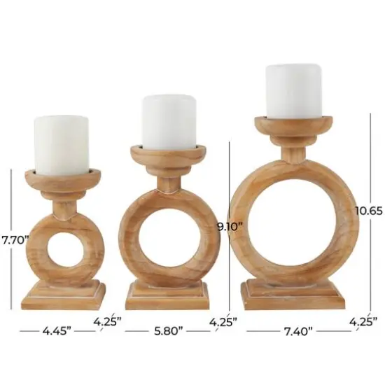 Brown Wood Circular Ring Candle Holder Set {8}