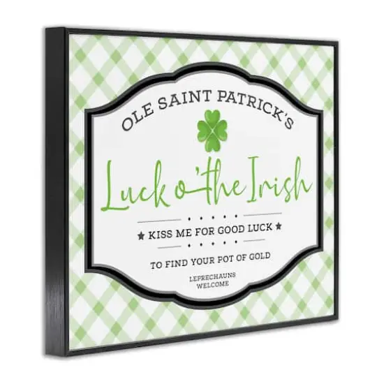 Stupell Industries Saint Patrick's Luck o'the Irish Sign Green Plaid Framed Giclee Art Black {4}
