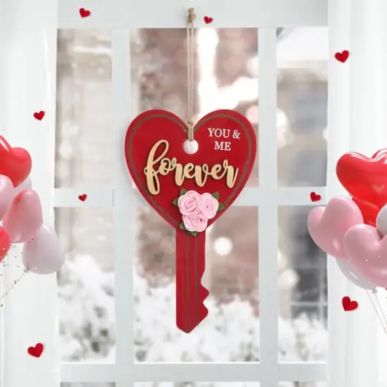 Glitzhome&reg; 14" Valentine's Wooden Key-Shaped Door Hanger {3}