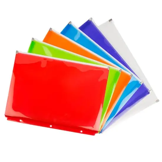 JAM Paper 9.75" x 13" Assorted Zip Closure 3-Hole Punch Plastic Envelopes, 6ct. {4}