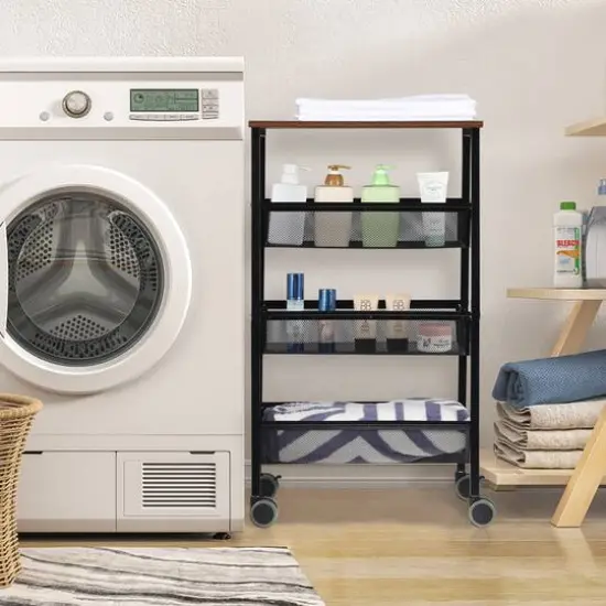 Black Rustic 3-Tier Metal Wire Storage Kitchen Cart on Wheels {6}