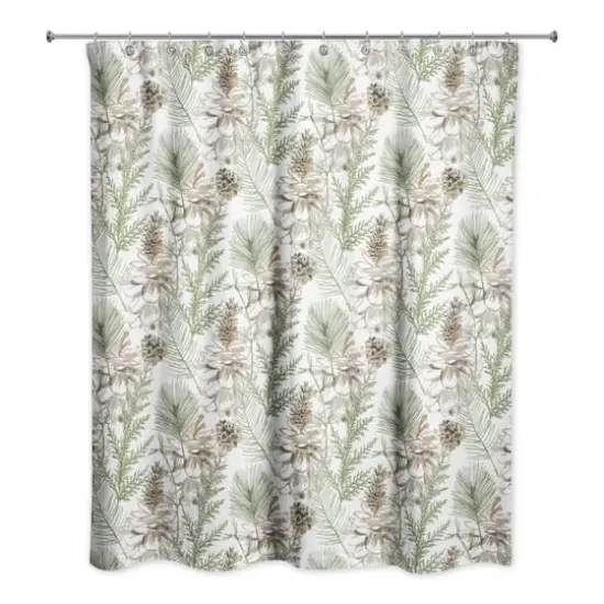 Pinecones & Greenery on White Shower Curtain {3}