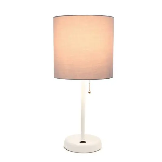 Creekwood Home 19.5" Oslo USB Port Table Lamp White Base/Gray Shade {5}