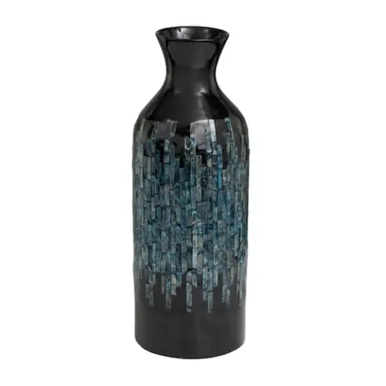 20" Black Capiz Shell Handmade Vase with Blue Ombre Design {1}